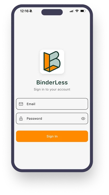 Group 12673 aplikacja mobilna BinderLess - ekran logowania