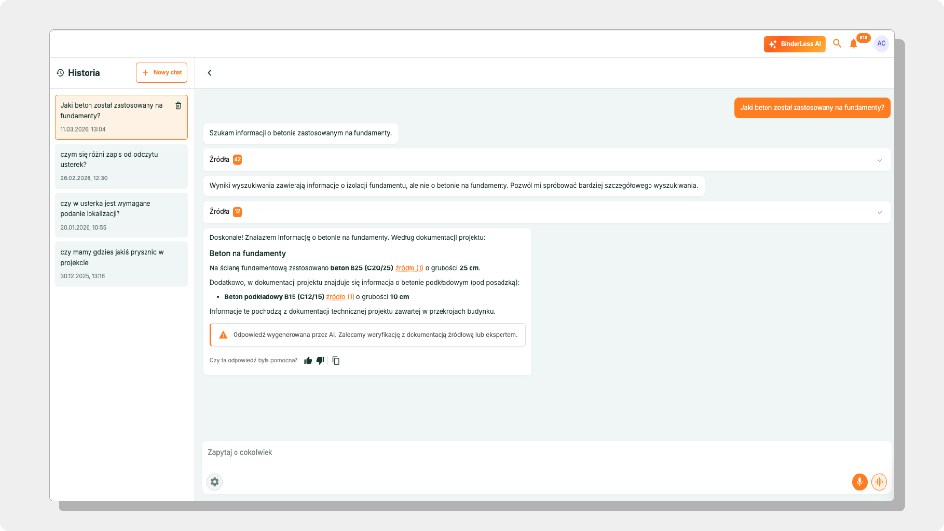 Okno agenta AI BinderLess