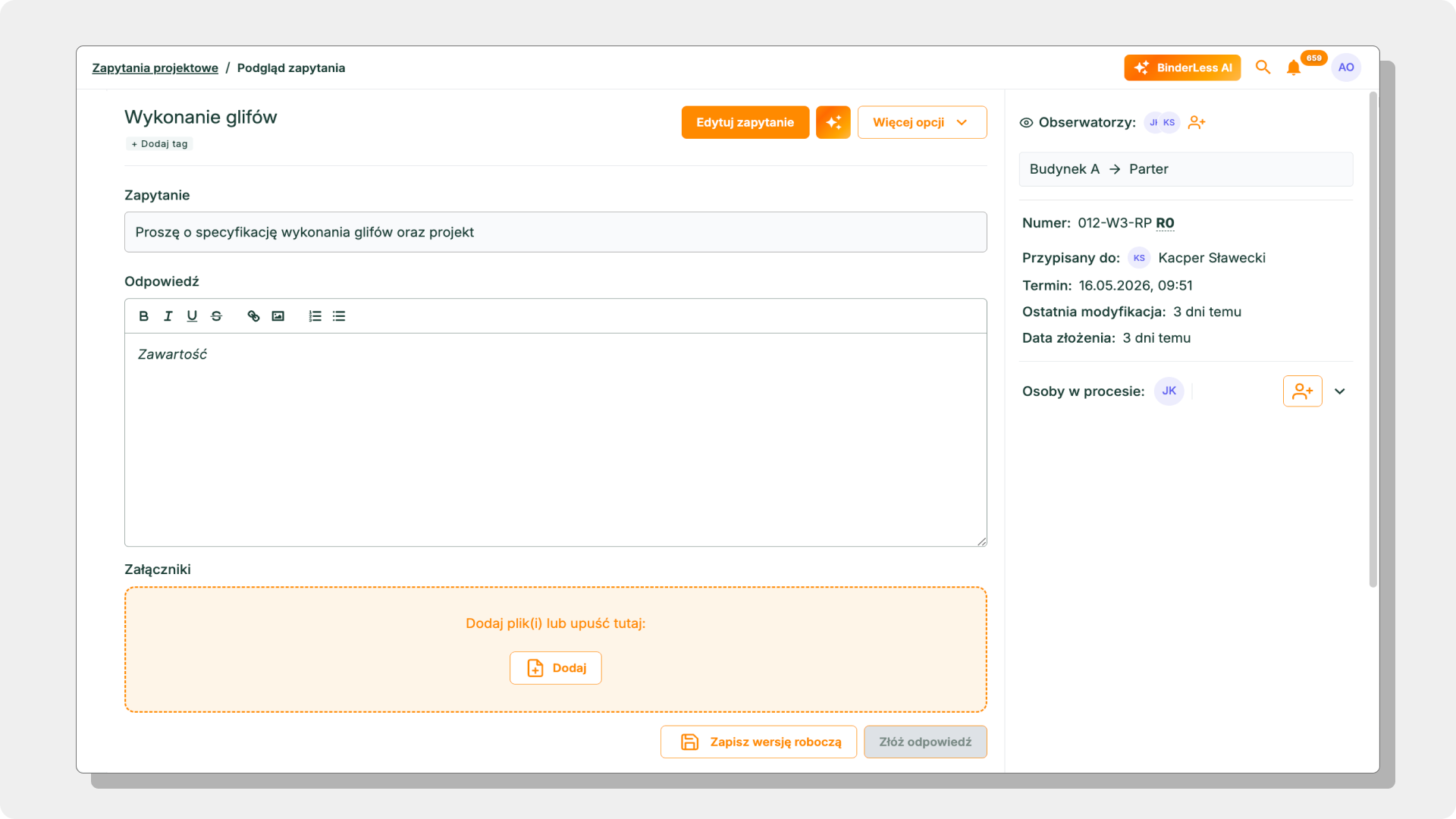 Moduł RFI na platformie BinderLess