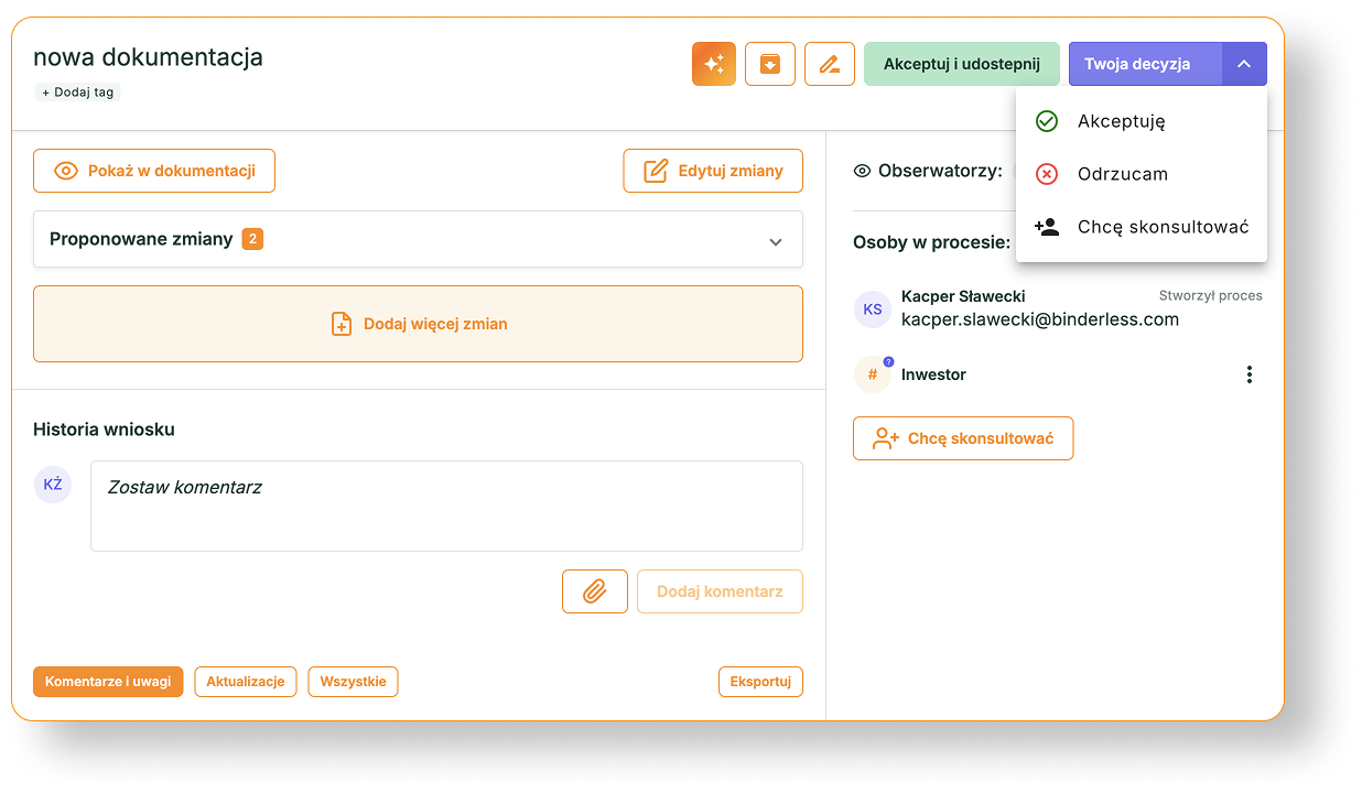 Proces udostępniania dokumentacji BinderLess